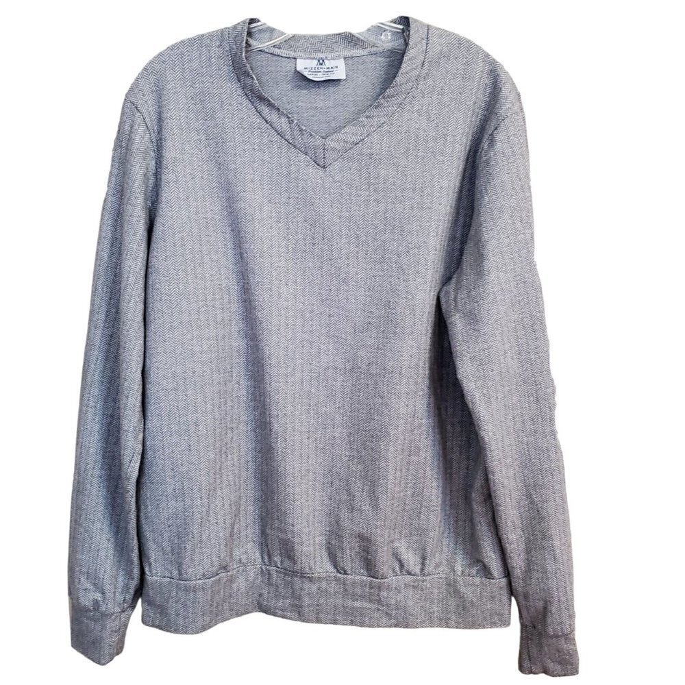 Mizzen + Main Mens Herringbone V neck Sweatshirt Gray/ivory Size L golf Casual